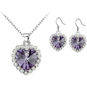 Txibikn Elegant 3 Pieces Women Love Heart Crystal Zircon Necklace Earrings Set Jewelry Pendant for Women Wedding Birthday Party Meet Jewellery Gift