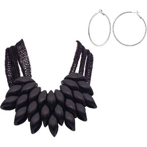Chunky Layered Tassel Choker Jewelry Sets for Women Girls,African Bib Tribal Collar Necklace,Huggie Hoop Circle Earrings and Shiny Cubic Zirconia Bracelet,3pcs Statement Fashion Trendy Jewelry Gifts in Kuwait