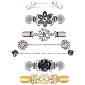 MJARTORIA Fit Dress Cinch Clips Set, Scarf Clip, Retro Cardigan Collar Clips, Shirt clip, Dresss Clips Back Cinch, Shawl Clip Sweater Clips, Coat Chain Clips for Women (A-Gold+Silver-Vintage-8pcs)
