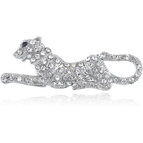 Alilang Womens Silver Tone Shine Clear Black Crystal Rhinestones Funny Panther Leopard Cat Mouse Animal Brooch Pin