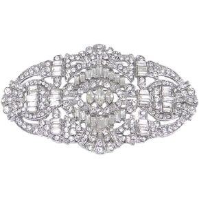 EVER FAITH Austrian Crystal Wedding Art Deco Buckle Brooch Clear