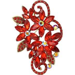 SELOVO Vintage Gold Tone Rhinestone Flower Leaf Scarf Elegant Pin Brooch For Women