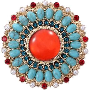 CZ Sun Flower Brooch Pin for Women Girls Gold Plated Turquoise Birthstone Ruby Red Blossom Flowers Lapel Pins Dainty Dress Accessories Birthday Party Jewelry Birthday Christmas Gift for Friend Wife Daughter