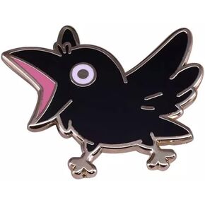 Bird Enamel Pin, Black Bird with Mouth Open, Lapel Pin Brooch, Crow, Blackbird Cawing, 1.25 Inches Wide, 1 Inch Tall