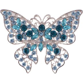 ALILANG Silvery Tone Aurora Borealis Blue Purple Crystal Rhinestone Hollow Out Butterfly Brooch Pin