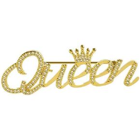 COLORFULBLING Queen Crown Brooch Pins for Women Girls Party Fashion Feminist Rhinestone Crystal Lapel Pin Accessories