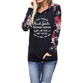 shifeier Faith Sweatshirt Floral Long Sleeve Drawstring Casual Hoodies Pullover Tops with Pockets
