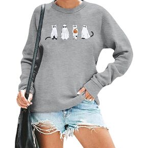 MNLYBABY Halloween Cat Sweatshirt Women Funny Cat Ghost Graphic Shirt Gifts Spooky Long Sleeve Crewneck Shirt Tops in Kuwait