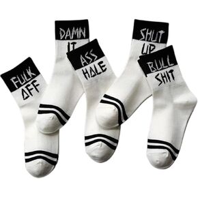 FUCK OFF Swear Word Curse Printed Stockings Crew Socks Funny Men Tube Socks