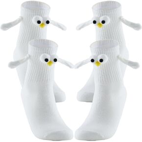 Hemaisu® 2 Pairs Cute Socks Fun Eyes Cartoon Hand in Hand Socks Magnet Holding Hand Socks-Breathable Cotton, Ankle Crew Socks