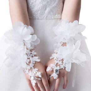 NEW White Girls Lace Flower Gorgeous Fingerless Glove special Occasion Dress Formal Wedding Pageant Party Short