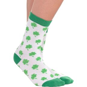St. Patrick's Day Green and White Shamrock Crew Socks - One Size, 1 Pair - Perfect for Celebrations and Everyday Use
