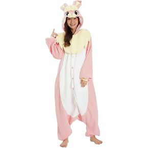 SAZAC Fluffy Rabbit Kigurumi Onesie Jumpsuit Halloween Costume (Pink)