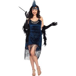 Dreamgirl Womens Plus Size Dress Flapper Costume, 20s Great Gatsby, Adult Downtown Doll Halloween Costume, Blue