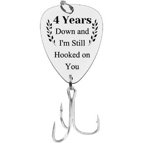 4th Anniversary Fishing Lure Gifts for Boyfriend Husband Fiance 4 Years Down and I'm Still Hooked On You 4 Year Wedding for Him Christmas Birthday Valentines Gifts