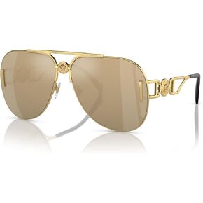 Versace Unisex Sunglasses Gold Frame, Clear Mirror Real Yellow Gold Lenses, 63MM
