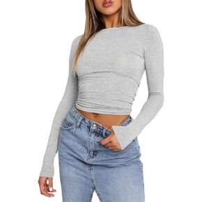 Long Sleeve Going Out Crop Tops for Women Slim Fitted Basics Baby Tees Tight Tshirts Trendy Y2k Clothes Workout