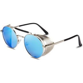 FEISEDY Steam Punk Sunglasses for Men Women Side Shield Round Steampunk Vintage Glasses Shades B2518