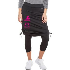 Snoga Athletics- Drawstring Ruched Knot 22in Women's Modest Midi Skirt w/Capri Leggings, Compression Fit, Black