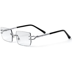 Retro Original Vintage Style Designer Rimless Clear Lens Rectangular Silver Wire Frame Metal Unisex Square Frameless Men’s Women Clear Tint Rectangle Hip Hop Eye Glasses