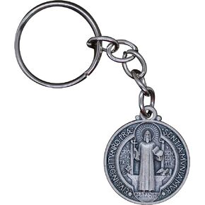 St. Benedict Medal Keychain | Silver-Tone Metal | Patron Saint of Students and Europe | Great Catholic Gift for First Communion, Confirmation, Seminary, and Ordination