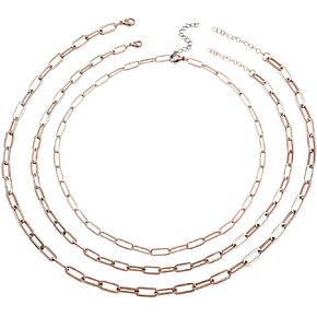 SHOP LC Set Of 3 Paperclip Chain Layered Necklace For Women In Ion Plated Yellow Gold Stainless Steel 16, 20 And 24" Valentines Day Gifts
