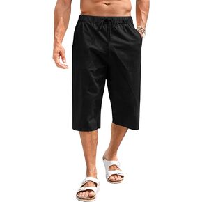 Fommykin Men's Cotton Linen Capri Pants Baggy Harem Drawstring Yoga Beach Pants with Pockets in Kuwait