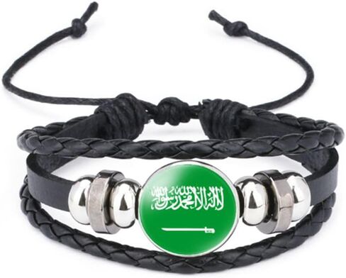 العالم العديد من الأعلام الوطنية الإسورة الرجعية سبائك الجلود سوار للعلم الوطني مضفر حبل سوار الإسورة in Saudi Arabia