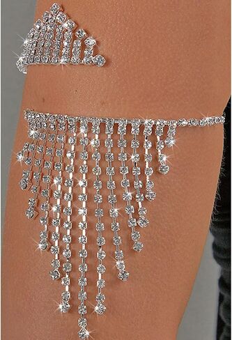 Leivkatuy حجر الراين الذراع العلوي سوار كريستال شرابة مفتوحة الذراع سلسلة الإسورة قابل للتعديل أساور حجر الراين الزفاف الزفاف الذراع سلسلة الإسورة مجوهرات للنساء in Kuwait