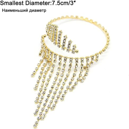 Leivkatuy حجر الراين الذراع العلوي سوار كريستال شرابة مفتوحة الذراع سلسلة الإسورة قابل للتعديل أساور حجر الراين الزفاف الزفاف الذراع سلسلة الإسورة مجوهرات للنساء in Kuwait