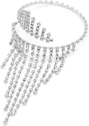 Leivkatuy حجر الراين الذراع العلوي سوار كريستال شرابة مفتوحة الذراع سلسلة الإسورة قابل للتعديل أساور حجر الراين الزفاف الزفاف الذراع سلسلة الإسورة مجوهرات للنساء in Kuwait