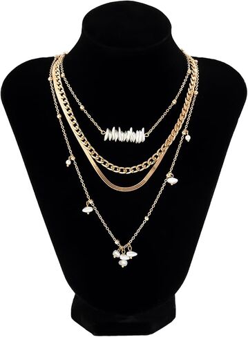 COSTWAY مجموعة طبقات الذهب القلائد للنساء قابل للتعديل طبقات سلسلة مطلية بالذهب القلائد مجموعة للفتيات الموضة العصرية قلادة مجوهرات عيد الحب in Kuwait