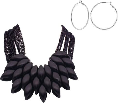 Chunky Layered Tassel Choker Jewelry Sets for Women Girls,African Bib Tribal Collar Necklace,Huggie Hoop Circle Earrings and Shiny Cubic Zirconia Bracelet,3pcs Statement Fashion Trendy Jewelry Gifts in Saudi Arabia