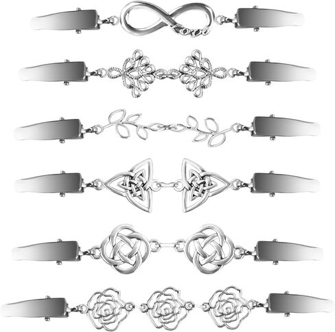 6pcs Vintage Cardigan Clips to Hold Sweater Together, 6 Styles Dress Clips Back Cinch Alloy Waist Cincher Clasp for Shawl Cloak Scarf Shirt Women Clothing Accessories (Sliver) in Saudi Arabia