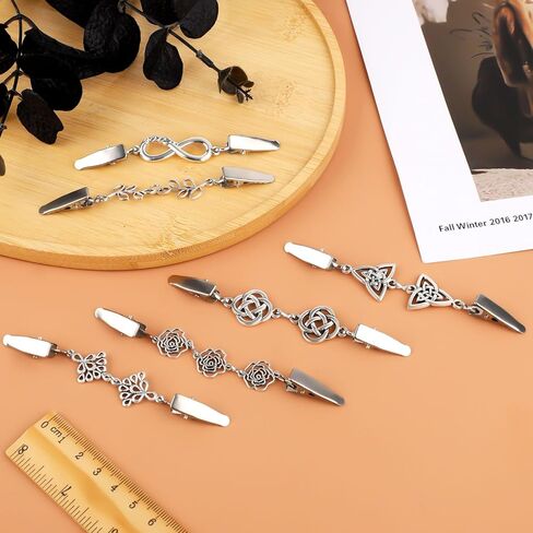 6pcs Vintage Cardigan Clips to Hold Sweater Together, 6 Styles Dress Clips Back Cinch Alloy Waist Cincher Clasp for Shawl Cloak Scarf Shirt Women Clothing Accessories (Sliver) in Saudi Arabia