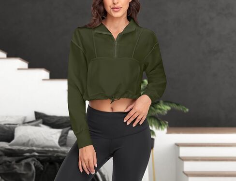 سترة Tanst Sky النسائية بربع سحاب مقصوص وأكمام طويلة وحاشية برباط وخفيفة الوزن ومريحة in Kuwait