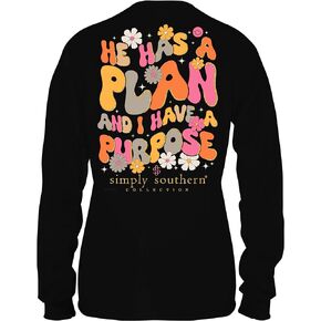 Simply Southern | He Has A Plan and I Have a Purpose | Preppy and Stylish Women’s Black Relaxed-Fit Long Sleeve T-Shirt