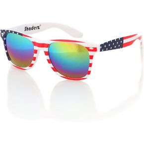 Classic Eyewear Retro 80's American USA Flag Blue Frame Sunglasses (White/Multicolor, 52)