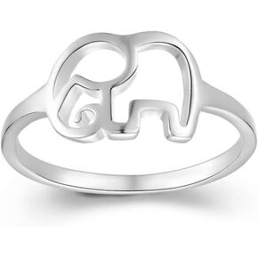 ELBLUVF 925 Sterling Silver Elephant Animal Lucky Ring Jewelry Bridesmaid Gift Favor