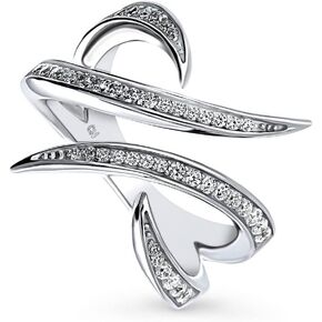 BERRICLE Sterling Silver Wave Cubic Zirconia CZ Open Cocktail Fashion Ring for Women, Rhodium Plated Size 4-10