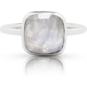 Square Moonstone - 925 Sterling Silver Ring - Delicate BOHO Chic Jewelry - Fashionable and Stylish for Girls and Women with Velvet Gift Bag/Box - Made by Indian Artisans - Size 6-10