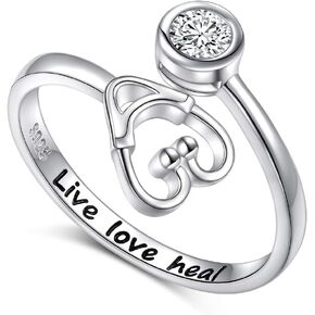 Yearace 925 Sterling Silver Live Love Heal Stethoscope Ring Jewelry for Women Nurse Doctor Medical Student Graduation Gift