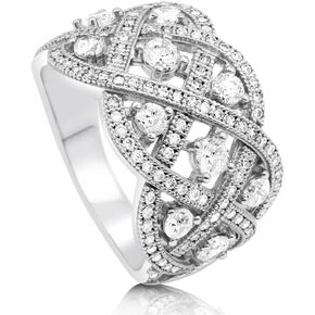 BERRICLE Sterling Silver Woven Cubic Zirconia CZ Statement Art Deco Cocktail Fashion Ring for Women, Rhodium Plated Size 4-10