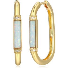 14K Yellow Gold-Plated Hoop Earrings for Women with Cubic Zirconia - Hypoallergenic Genuine Jade & Gemstones