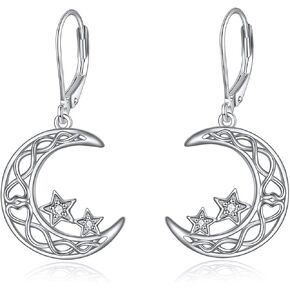 SHEAISRS Moon Star/Black Cat/Cow/Eye of Horus/Filigree/Cross Leverback Earrings for Women Sterling Silver Dangle Earrings for Girls Celtic Earrings Birthday Gifts in Kuwait
