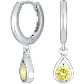 Classic Vintage Style Cocktail Wedding Party Small 1.5 CTW Simulated Gemstone AAA CZ Pear Shaped Dangling Teardrop Huggie Earrings For Women Latch Hinge Back 14K Gold .925 Sterling Silver