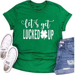 Let's Get Lucked Up Shirt Women St. Patrick's Day Clover Top Casual Short Sleeve Irish T Shirt