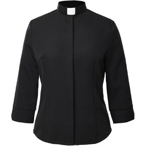Womens Clergy Shirt Tab Collar 3/4 Sleeve Round Tailed Button Down Blouse in Kuwait