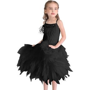 REXREII Baby Girls Feather Fringes Swan Princess Tutu Dress Prima Ballerina Costume Wedding Birthday Party Dance Ball Gown