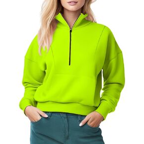 URBAN BUCK Womens Neon Pullover Fleece Sweatshirts Stand up Collar Quarter Zip Up Long Sleeve Arryn Hoodie